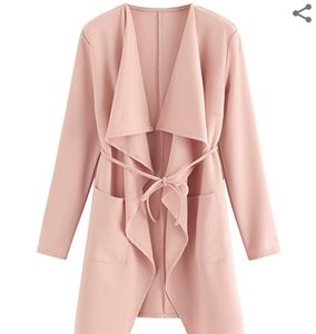 ROMWE
 Pink drape coat open tie waterfall long